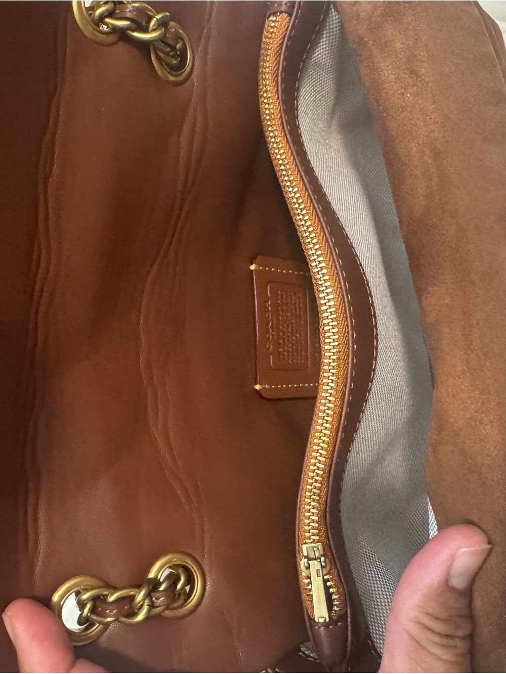 Coach Quilted Suede Shoulder Bag in Rust with Gold Chain - Picture 5 of 8